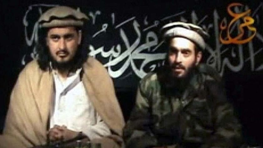 LtoR: Taliban leader Hakimullah Mehsud sits beside a man believed to be Balawi