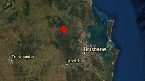 Map of where earthquake reported north-west of Brisbane. Red dot shows epicentre of quake
