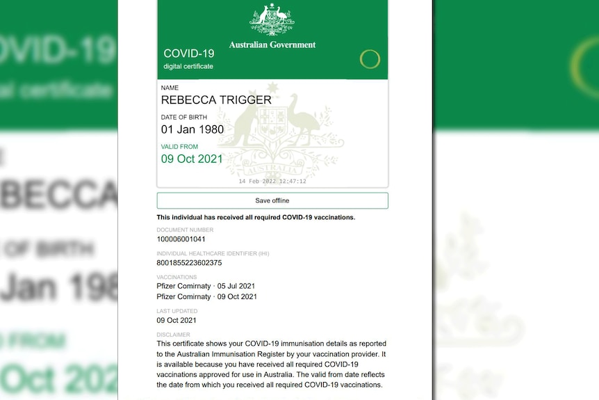 A fake vaccination certificate with Medicare letterhead.