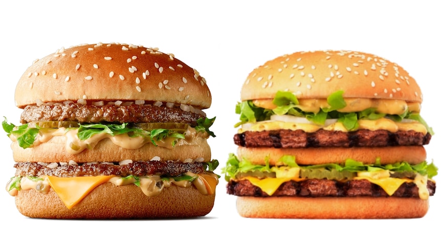 A picture of two burgers that appear visually similar. 
