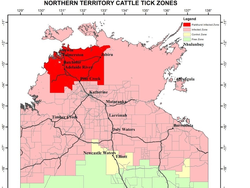 A map showing which areas are classified as infected with ticks.