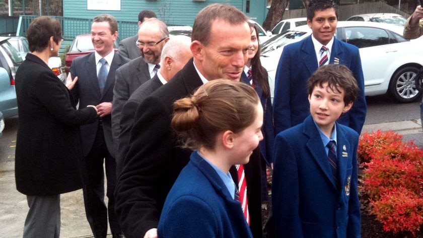 Tony Abbott walks and talks with students at Nunawading Christian College