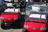 A generic photo of two solar-powered golf buggies.
