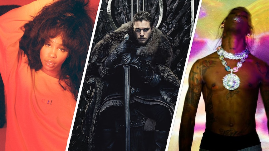 A composite of SZA, Jon Snow, and Travis Scott for Game of Thrones album For The Throne