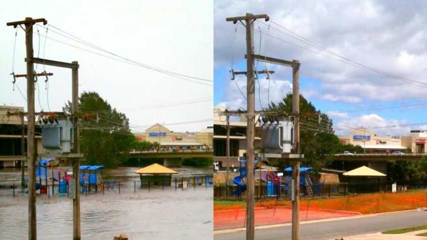 Playground before and after the floods