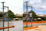 Playground before and after the floods