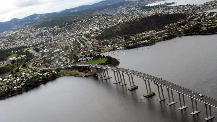 Aerial photo of Hobart's Tasman Bridge