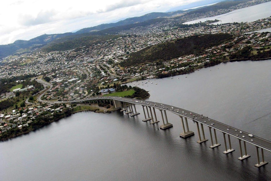 Aerial photo of Hobart's Tasman Bridge