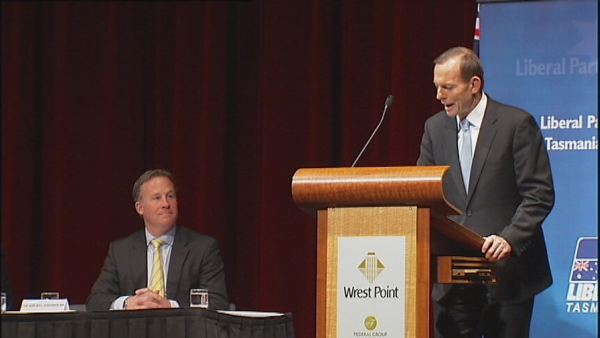 Tony Abbott addresses the Tasmanian Liberal Party conference in Hobart