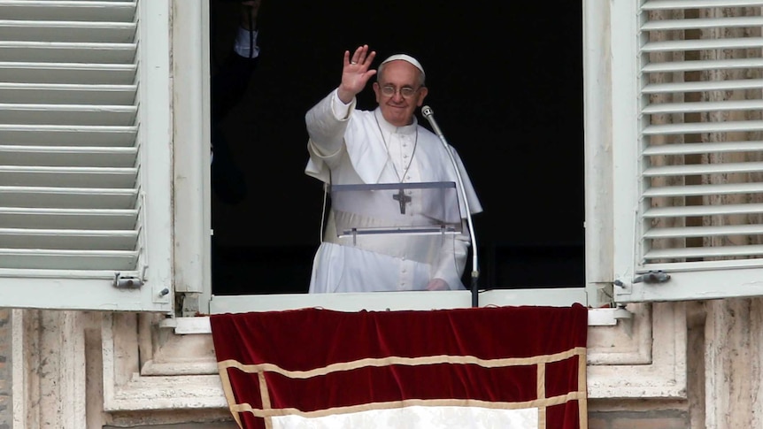 Pope Francis appears for first Angelus prayer