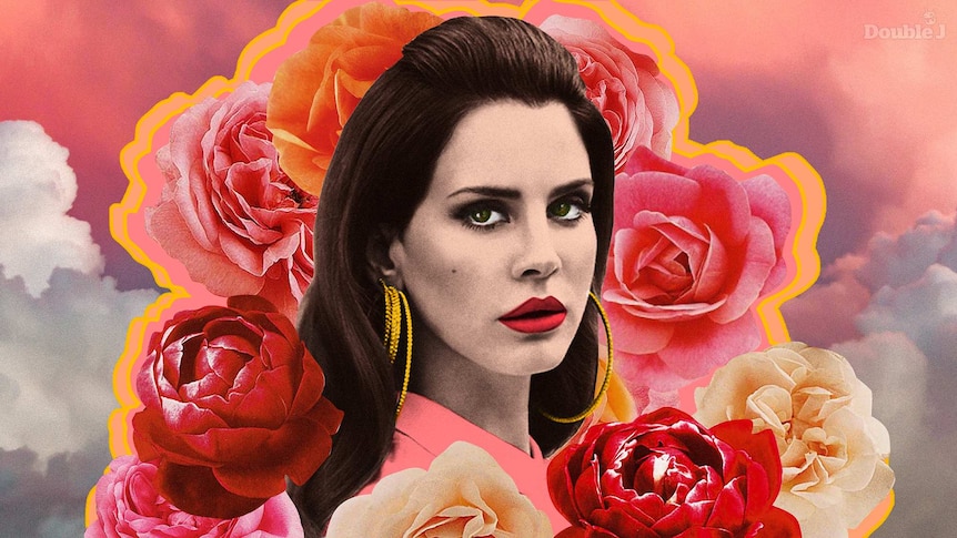 A collage illustration of American singer-songwriter Lana Del Rey