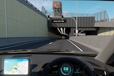an image grab from a simulation of a driver in a car about to enter the rozelle interchange