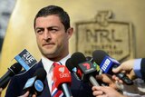 Face of league ... Anthony Minichiello speaks to the media at the NRL season launch