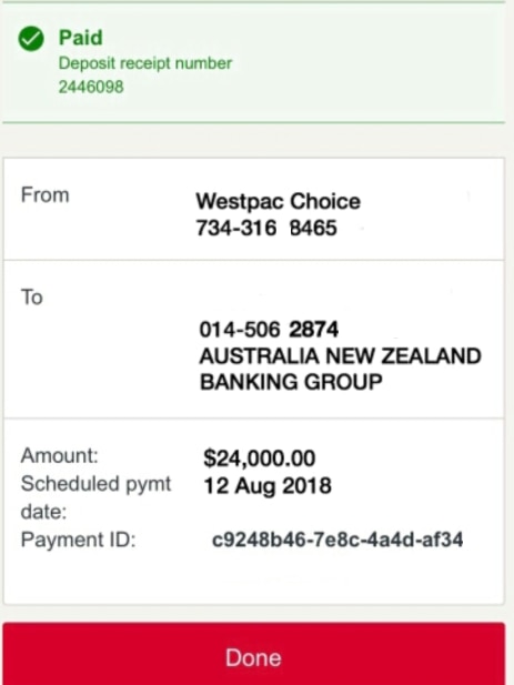 Screenshot of an example fake banking transfer receipt.