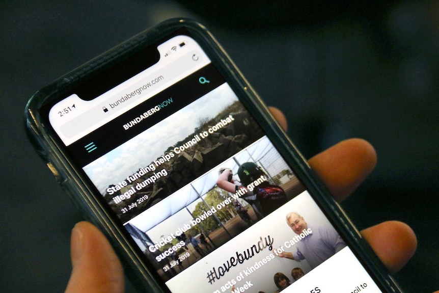 The Bundaberg Now website on a mobile phone.