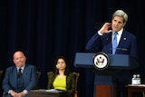 United States secretary of state John Kerry (R) releases the 2015 Trafficking in Persons report