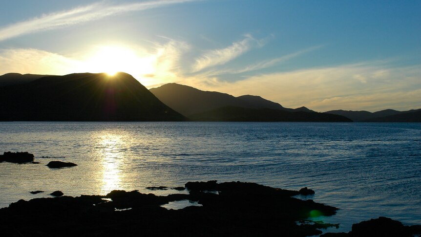 Tasmania's Bathurst Harbour at sunset