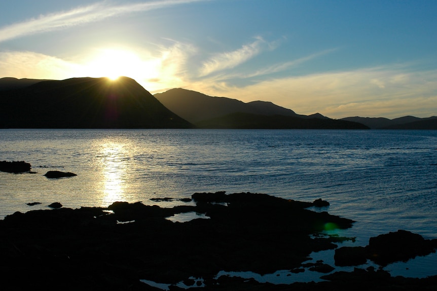 Tasmania's Bathurst Harbour at sunset