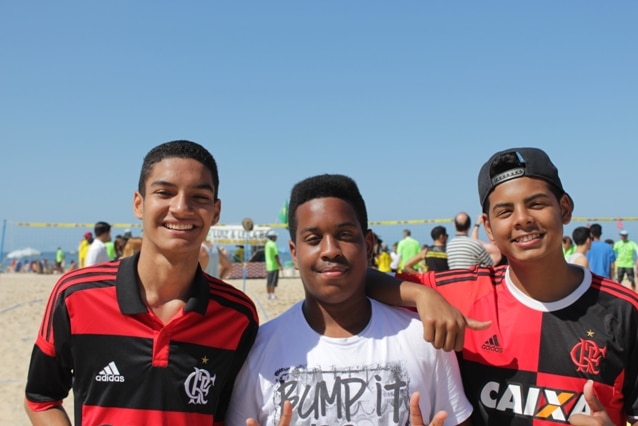 Caio Vitor, Vinisius Barreto and Luiz Augusto from Pavao Pavaozinho at Copacabana Beach.