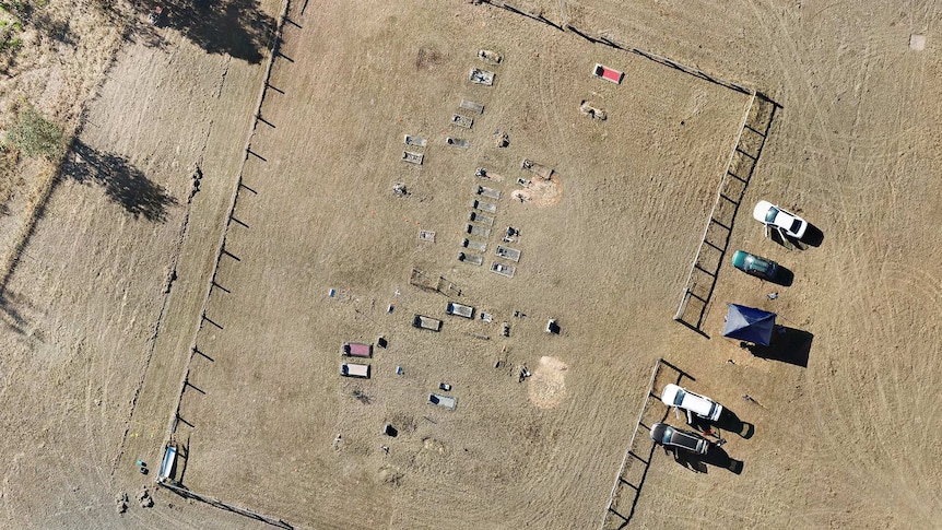 Aerial image of graves at Baryulgil Cemetery