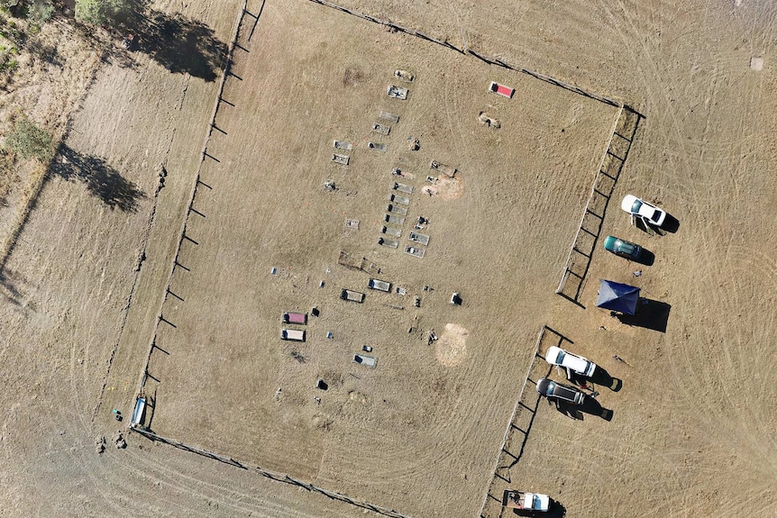 Aerial image of the cemetery and graves at Baryulgil Cemetery