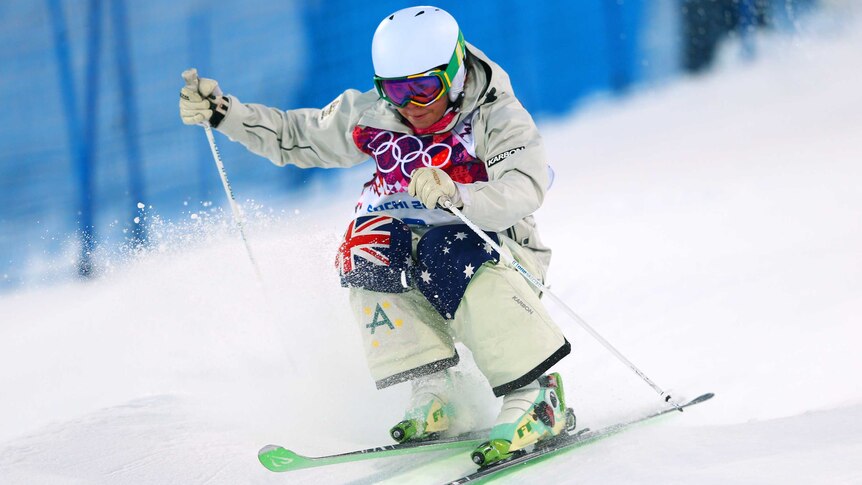 Britteny Cox competes in Moguls first round
