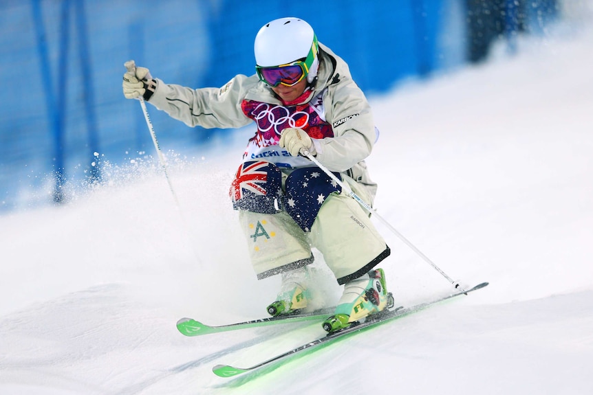 Britteny Cox competes in Moguls first round