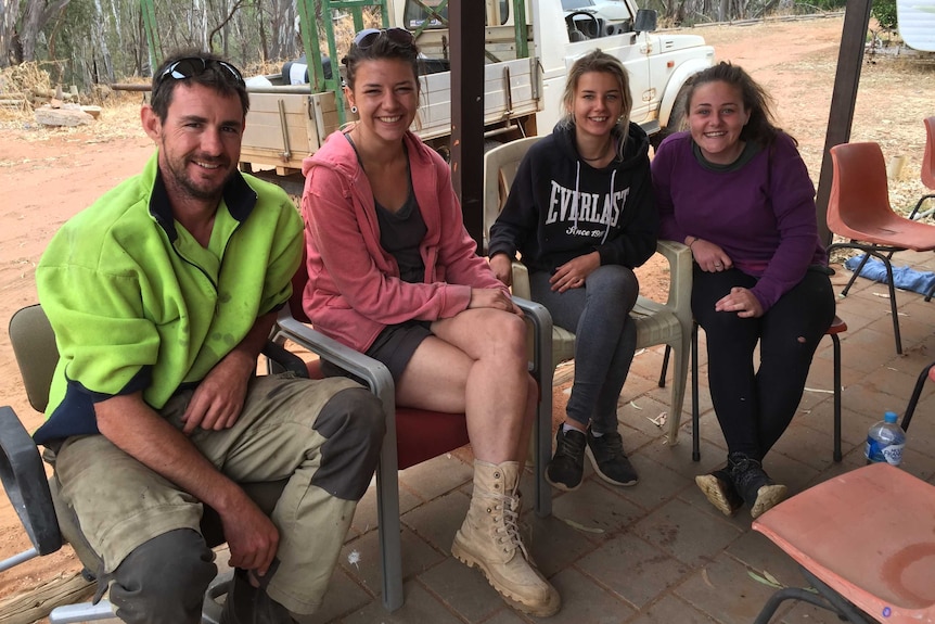 Sam Mansell and backpackers Gloria and Ruby d'Alquen and Ciara Begley.