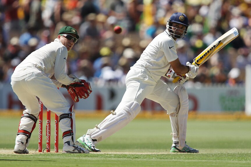 VVS Laxman added just 18 runs before falling to Nathan Lyon before lunch.