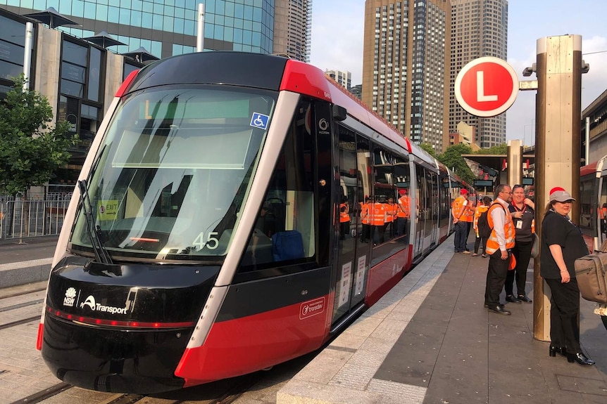 light rail tram in the early morning