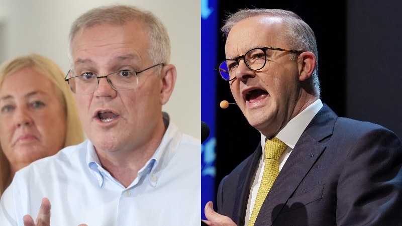 Composite image of Scott Morrison (left) and Anthony Albanese (right) talking.