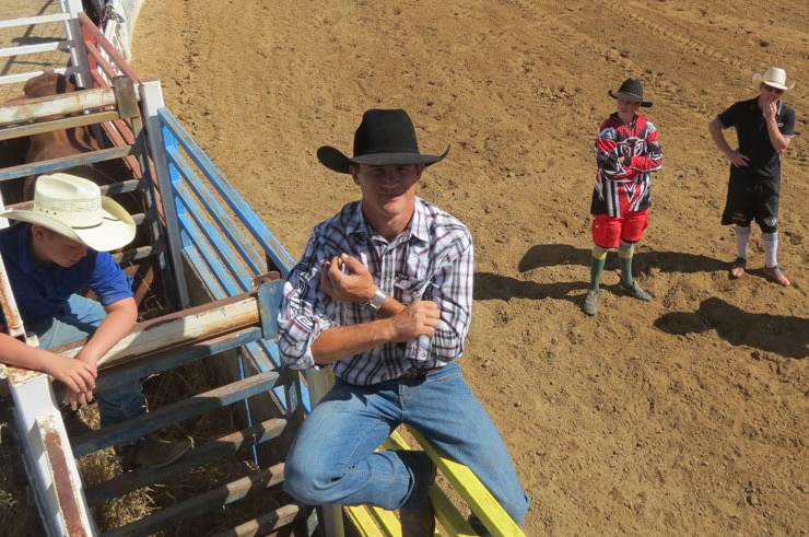 Three-times national bull riding champion Dave Kennedy at the Longreach rodeo school in central-west Qld.
