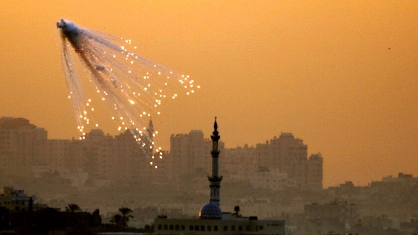 A shell bursts during Israel's attack on Gaza.