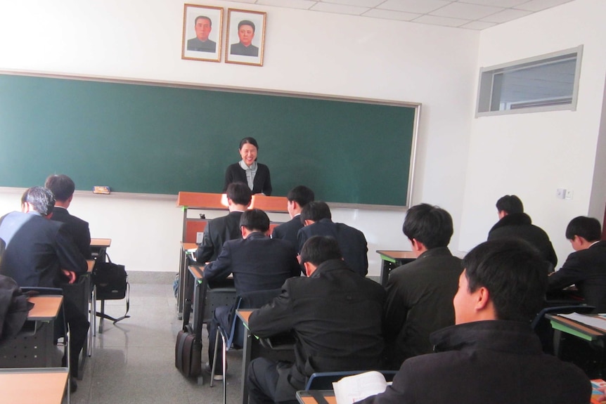 Suki Kim teaching a class, 2011