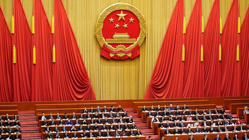 Delegates attend the third plenary session of the National People's Congress at the Great Hall of the People in Beijing.