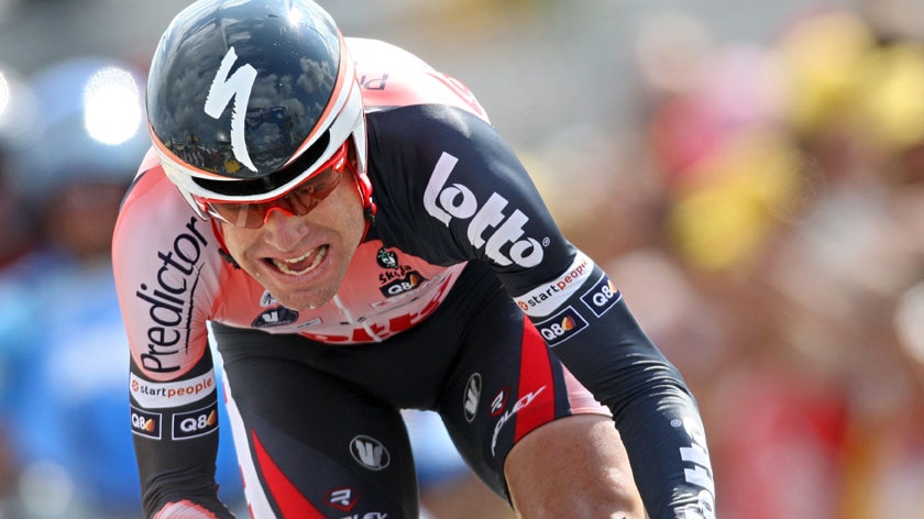 Second place ... Cadel Evans during the 19th stage