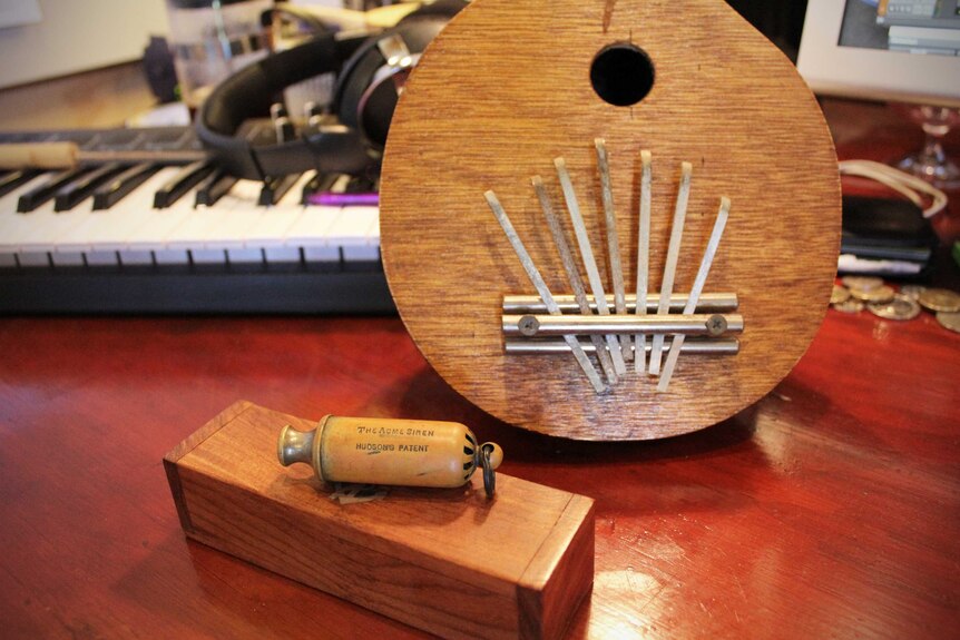 Nigel Christensen's grandfather's Acme whistle takes pride of place in his studio.