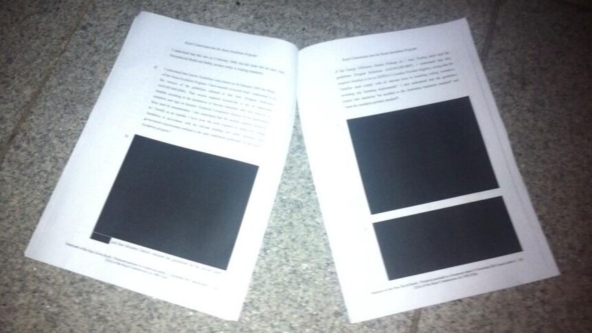Two redacted pages of former prime minister Kevin Rudd's home insulation royal commission statement.