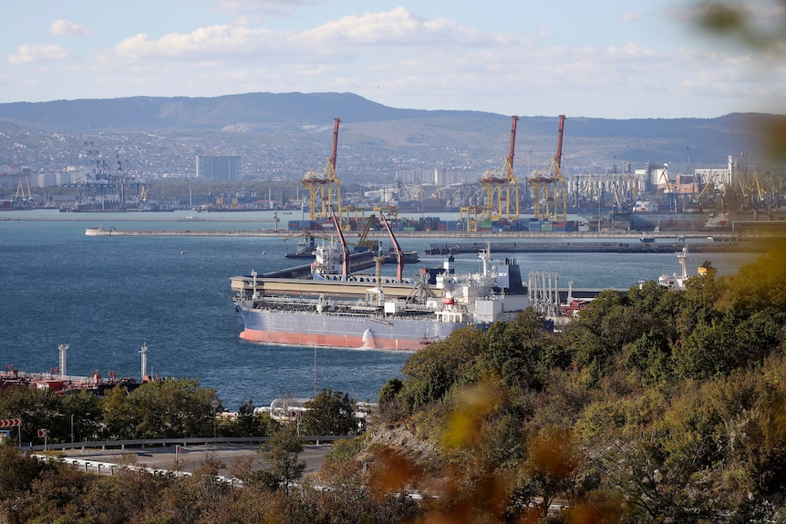 An oil tanker is moored.