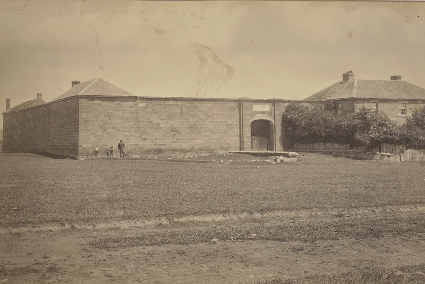 Oatlands Gaol sepia photo from Allport Library and Museum