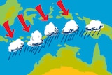 epic hand drawn map with clouds menacingly encroaching upon the top end