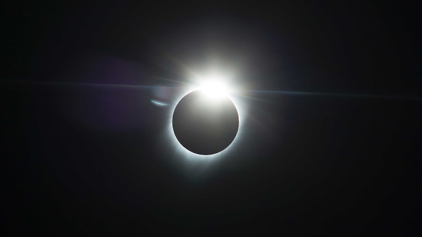 The moon partially covers the sun during the eclipse seen from Salem, Oregon