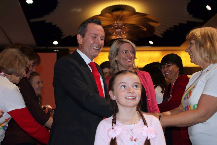 Mark McGowan surrounded by family and others at the State Labor Conference.