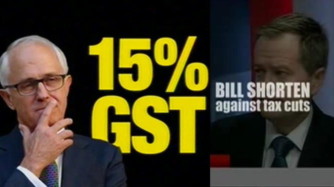 Negative ads target Malcolm Turnbull and Bill Shorten on tax.