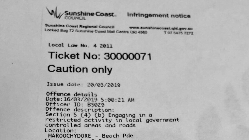An infringement notice from the Sunshine Coast Council