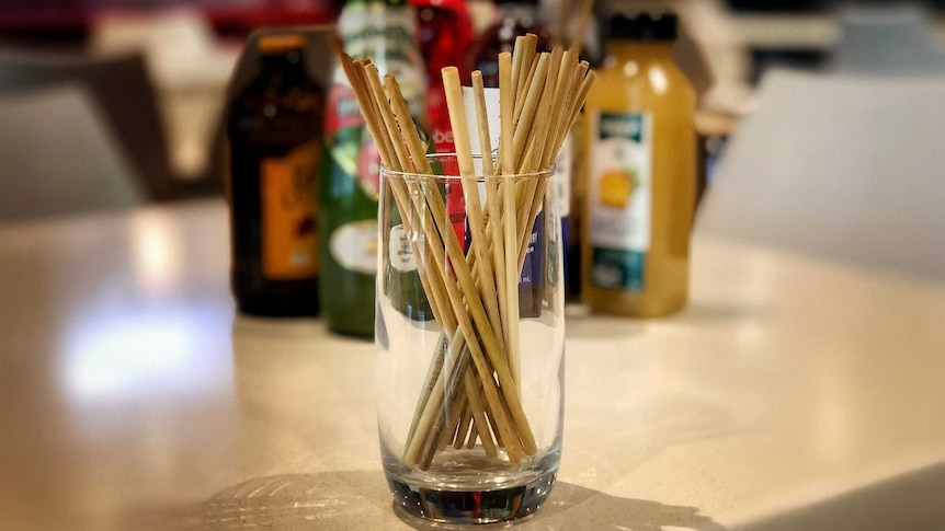 Rye drinking straws in a glass.
