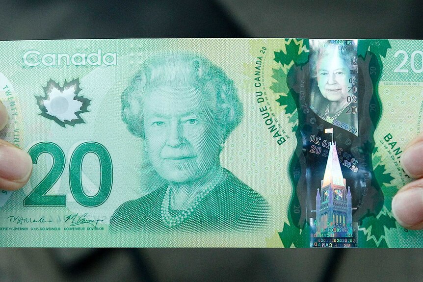 The Canadian 20 dollar bill, made of polymer.