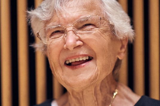 Pianist Ruth Slenczynska laughing