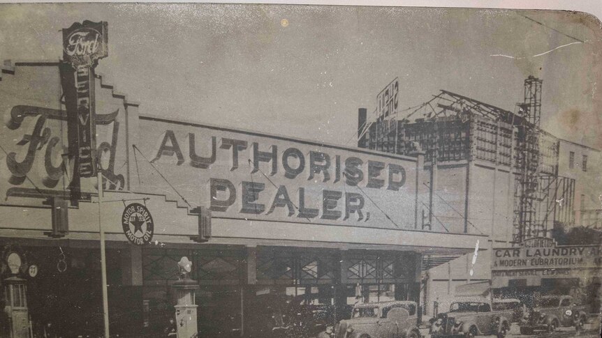 A car dealership in the 1920s or 30s.