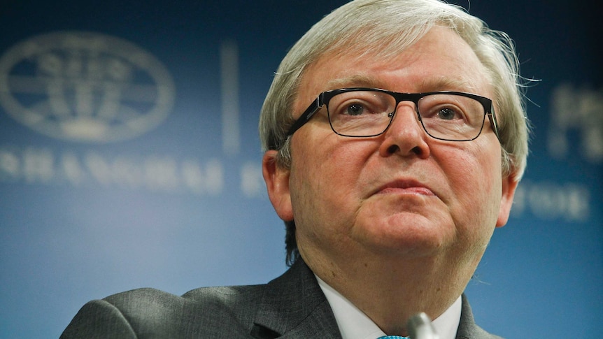 Kevin Rudd delivers a speech in Shanghai